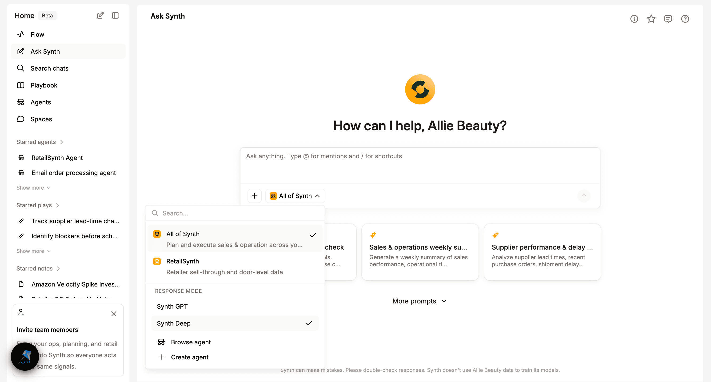 Ask Synth report workflow variant