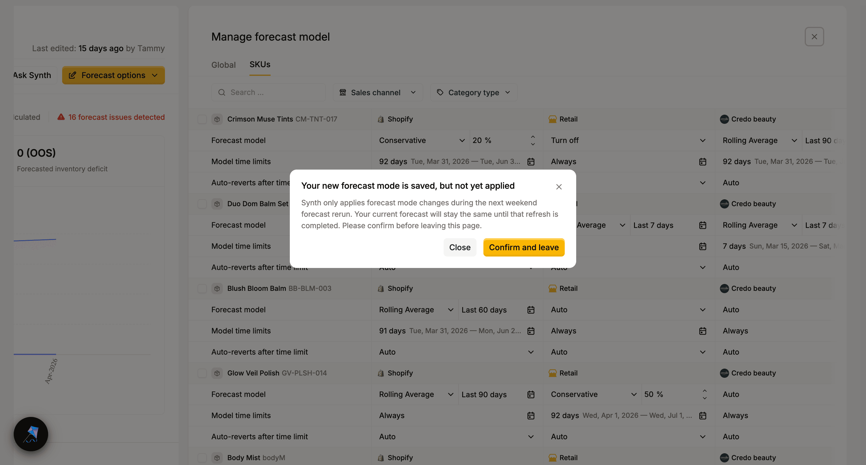 Forecast Mode control detail variant B