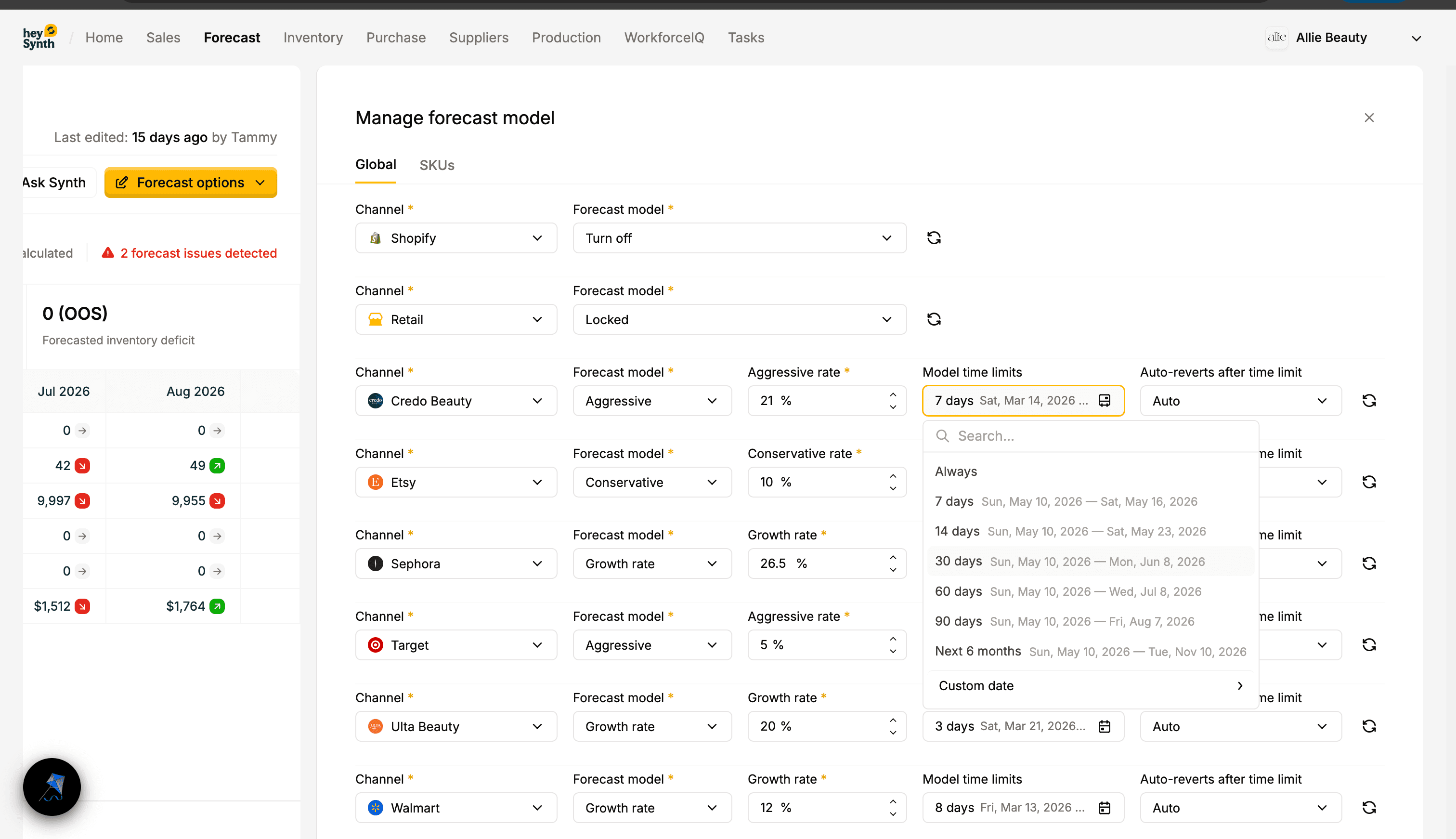 Forecast Mode variant: configuration view