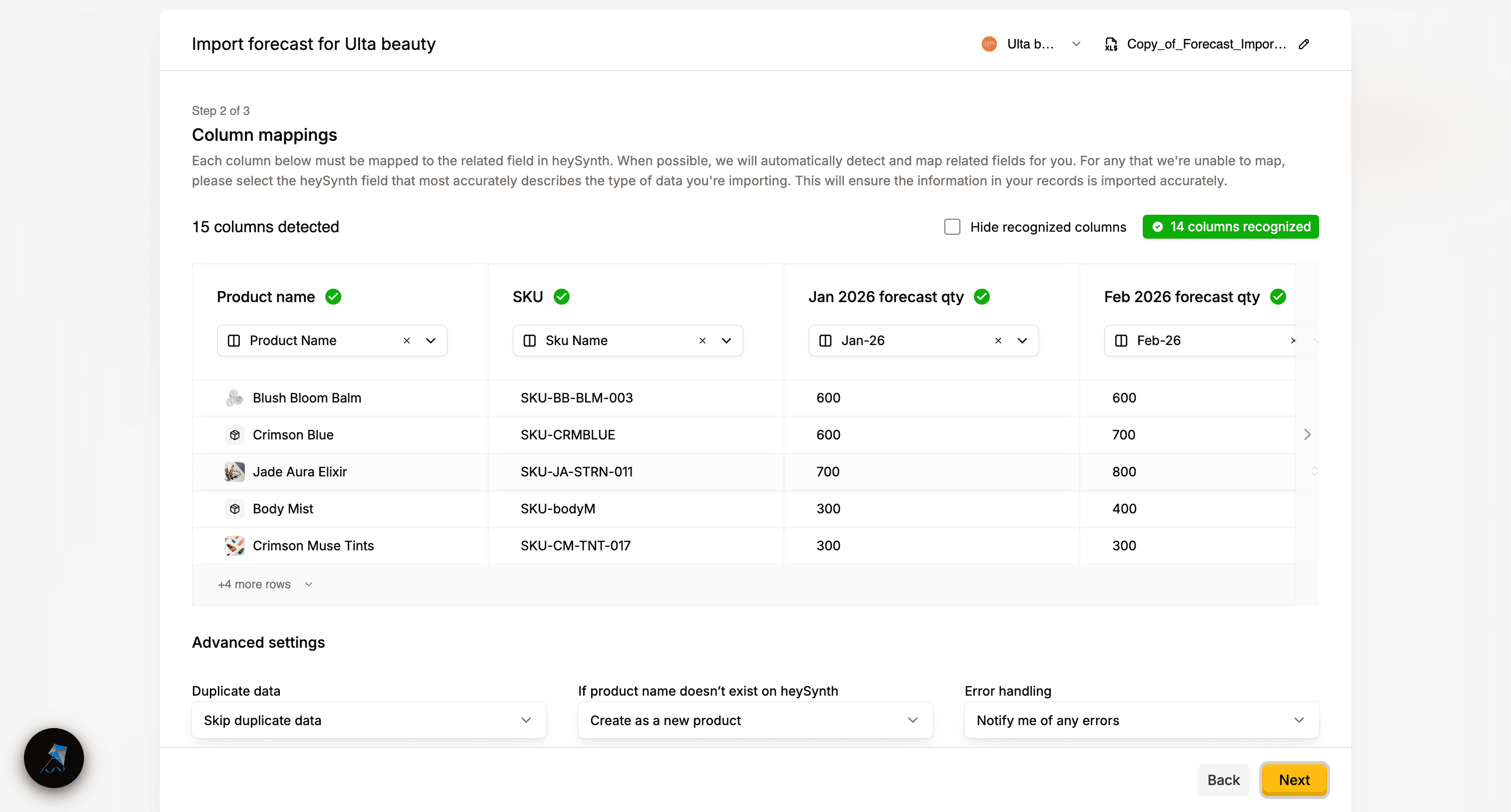 Forecast dashboard planning state