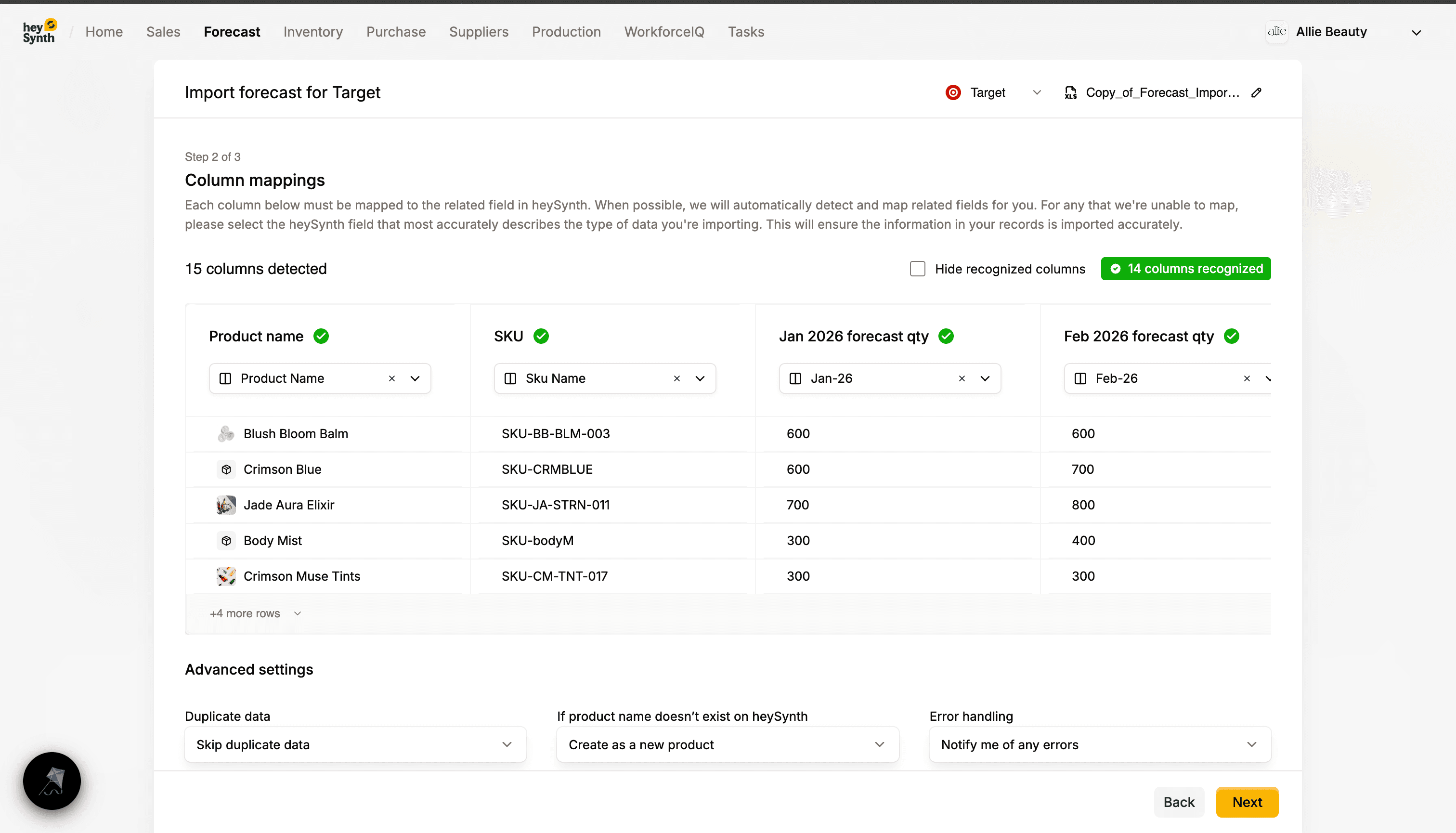 Forecast upload and ingestion workflow